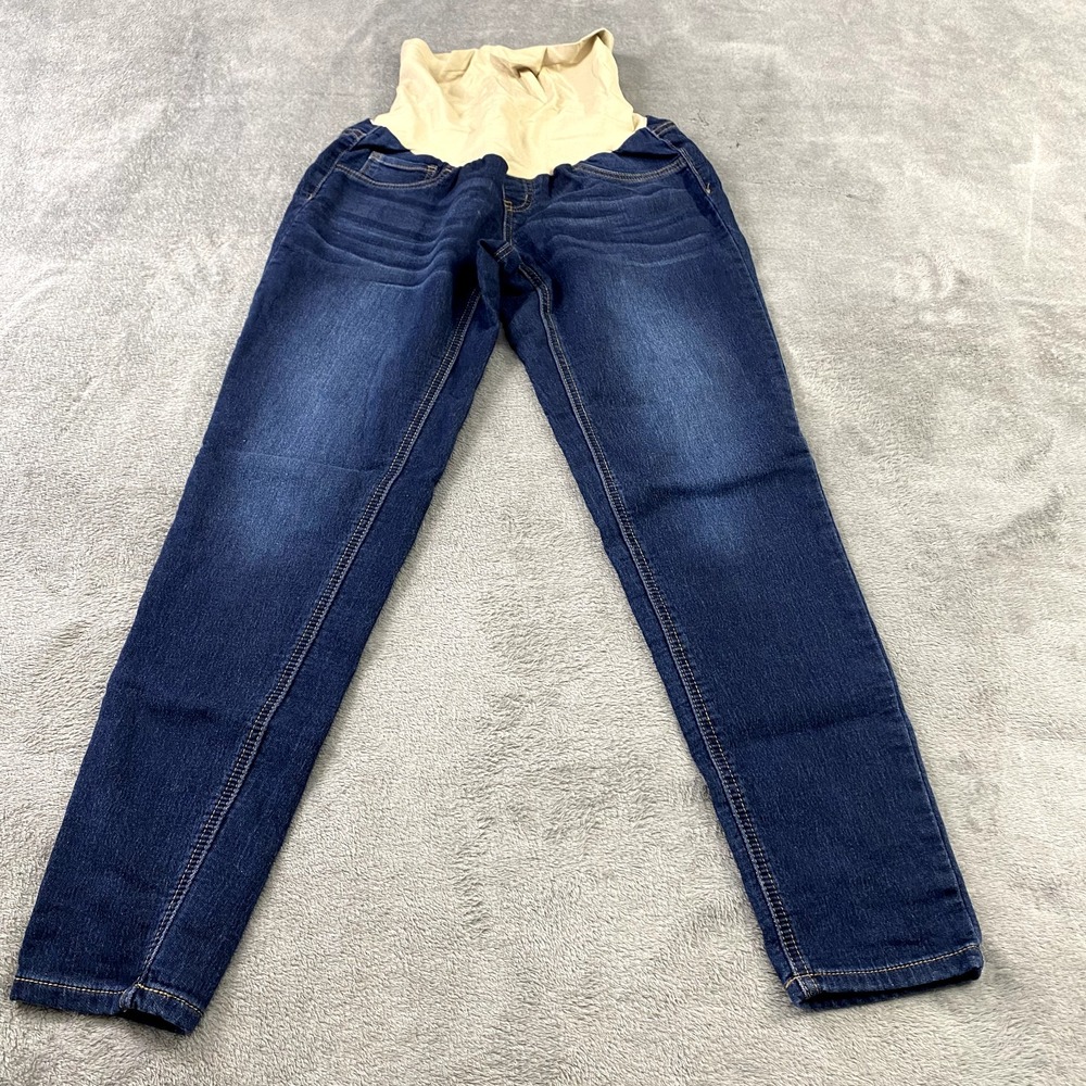 Indigo Blue Womens Maternity Jeans M Blue Over Bump Denim Skinny Belly Band